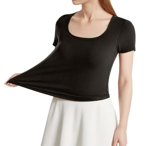 Lixiuxyad Womens T Shirts Ladies' Short Sleeved T Shirt With Chest Pad With Irregular Arc Hem And Bra Bottoming Shirt With Square Collar Top.,Black S