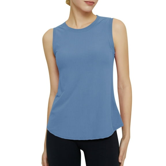 Lixiuxyad Womens Tank Tops Loose Fit Yoga Top Short Sleeved Curved Hem Women's Running Sports Fitness Loose Fitting Casual T Shirt With Bottom(Blue S)