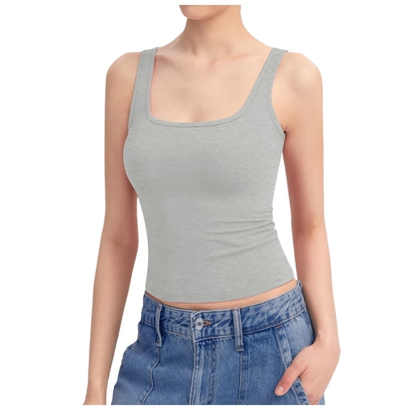 Lixiuxyad Womens Tank Tops Summer Sleeveless Shirts Women's Square Neck Tank Top Sleeveless Double Lined Basic Tops Sharp Collection(Gray XXL)