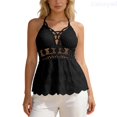 thumbnail image 1 of Lixiuxyad Womens Tank Tops Women’s Cool V Neck Sleeveless Solid Breathable Vest Hollow Open Back Tie Camisole,Black, 1 of 6