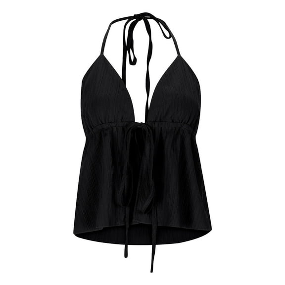 Lixiuxyad Womens Tank Tops Women's Summer Fashion Casual Solid Color Lace Up Jacquard Drawstring Back Suspenders Top(Black L)