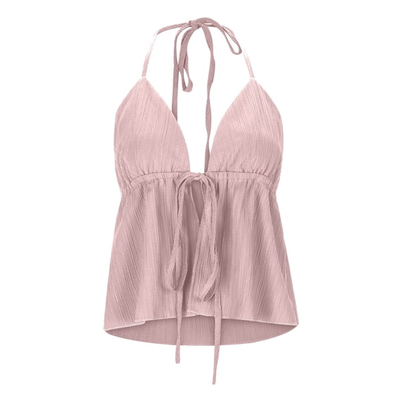 Lixiuxyad Womens Tank Tops Women's Summer Fashion Casual Solid Color Lace Up Jacquard Drawstring Back Suspenders Top(Pink M)