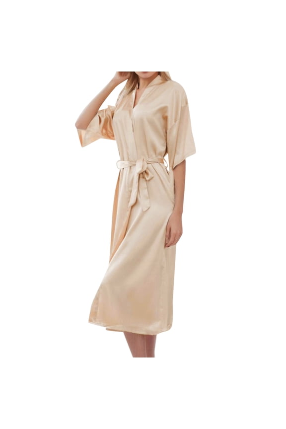 Womens Thin Robe Women's Short Kimono Robe Satin Bathrobe Bride Bridesmaids Getting Ready Sleepwear Soft Nightgown