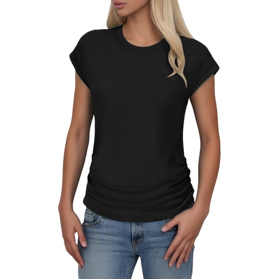Lixiuxyad Womens V Neck T Shirts Fashion Casual Women Short Sleeve Solid O Neck Tops Ladies Tee T Shirt,Black XL