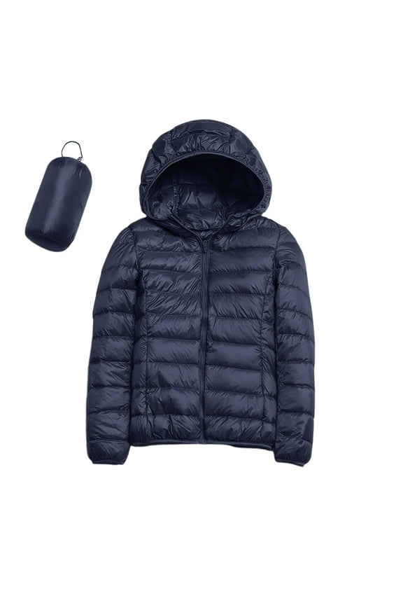 Womens Winter Packable Down Jackets Lightweight Parkas Coat With Hood Plus Size Warm Trendy Blue