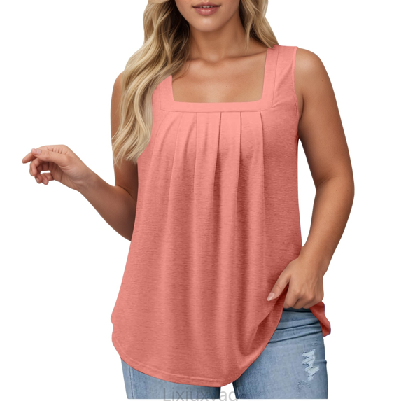 Lixiuxyad Workout Tank Tops Woman Women's Casual Square Neck Tank Top Pure Color Ruffle Detail Blouse For Spring Summer Daily Wear With Jeans,Gold