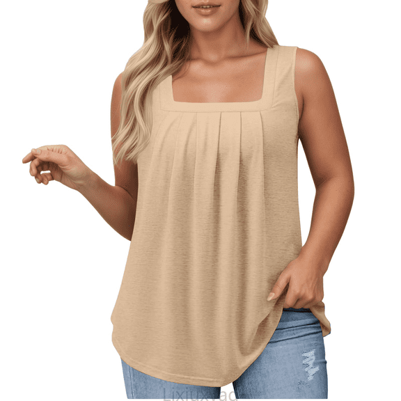 Lixiuxyad Workout Tank Tops Woman Women's Casual Square Neck Tank Top Pure Color Ruffle Detail Blouse For Spring Summer Daily Wear With Jeans,Yellow
