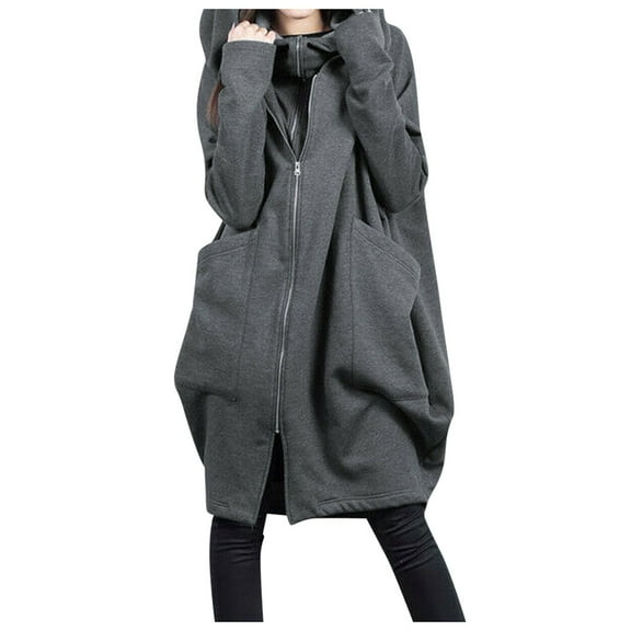 Lixiuxyad Zip Up Hoodie For Women Long Hooded Sweatshirt Casual Oversized Fleece Fall Winter Jacket Coat With Pocket Gray