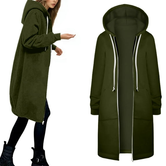 Lixiuxyad Zip Up Long Hoodie Jackets For Women Oversized Fleece Sweatshirt Fall Winter Casual Coat With Pocket Green
