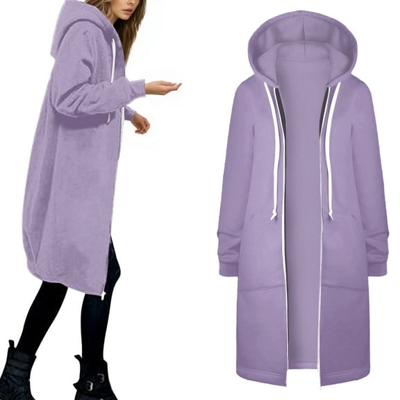 Lixiuxyad Zip Up Long Hoodie Jackets For Women Oversized Fleece Sweatshirt Fall Winter Casual Coat With Pocket Purple