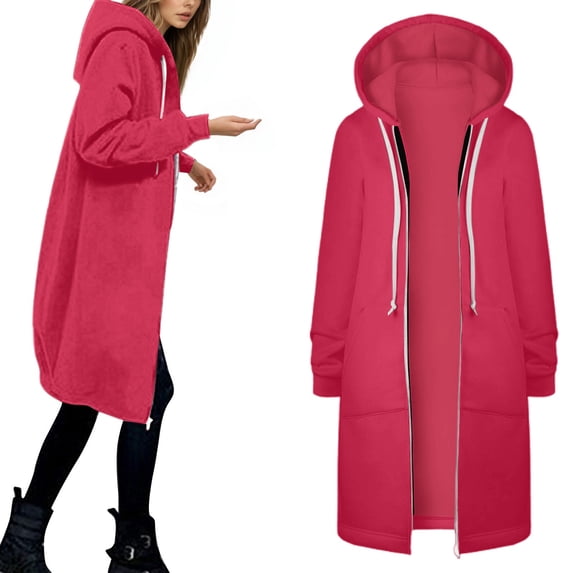 Lixiuxyad Zip Up Long Hoodie Jackets For Women Oversized Fleece Sweatshirt Fall Winter Casual Coat With Pocket Red