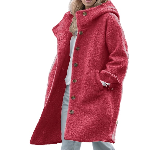 Lixiuxyad Zip up Jackets Womens Winter Clothes Fuzzy Lapel Open Front Long Cardigan Coat Warm Winter Outwear Jackets Red