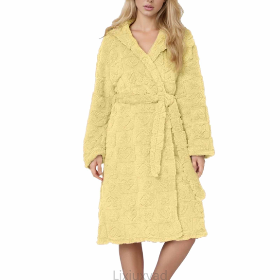 Lixiuxyad ‘s Solid Bathrobes Heart Shaped Flannel Cute Hooded Lace Up Home Wear Womens Sleepwear M