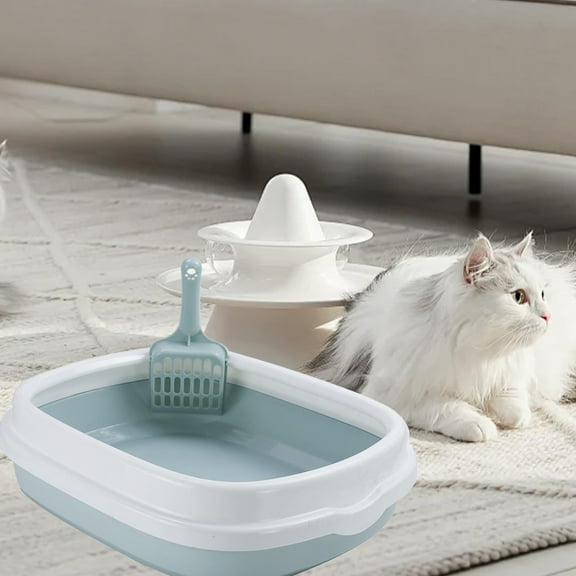 Lixmnse Extra-Large Semi-Enclosed Cat Litter Box with Splash-Proof Design, Non-Slip Base, and Easy Cleaning for Odor Control and Pet Comfort Blue