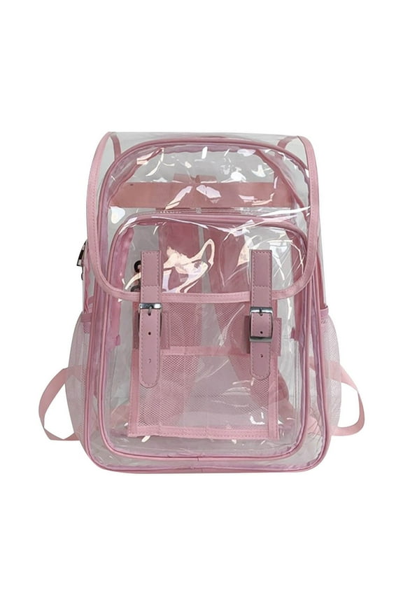 Heavy Duty Clear Backpack with Large Laptop Compartment, Ideal for School and Stadium Security, Transparent PVC Design, Perfect for Sports Events Pink