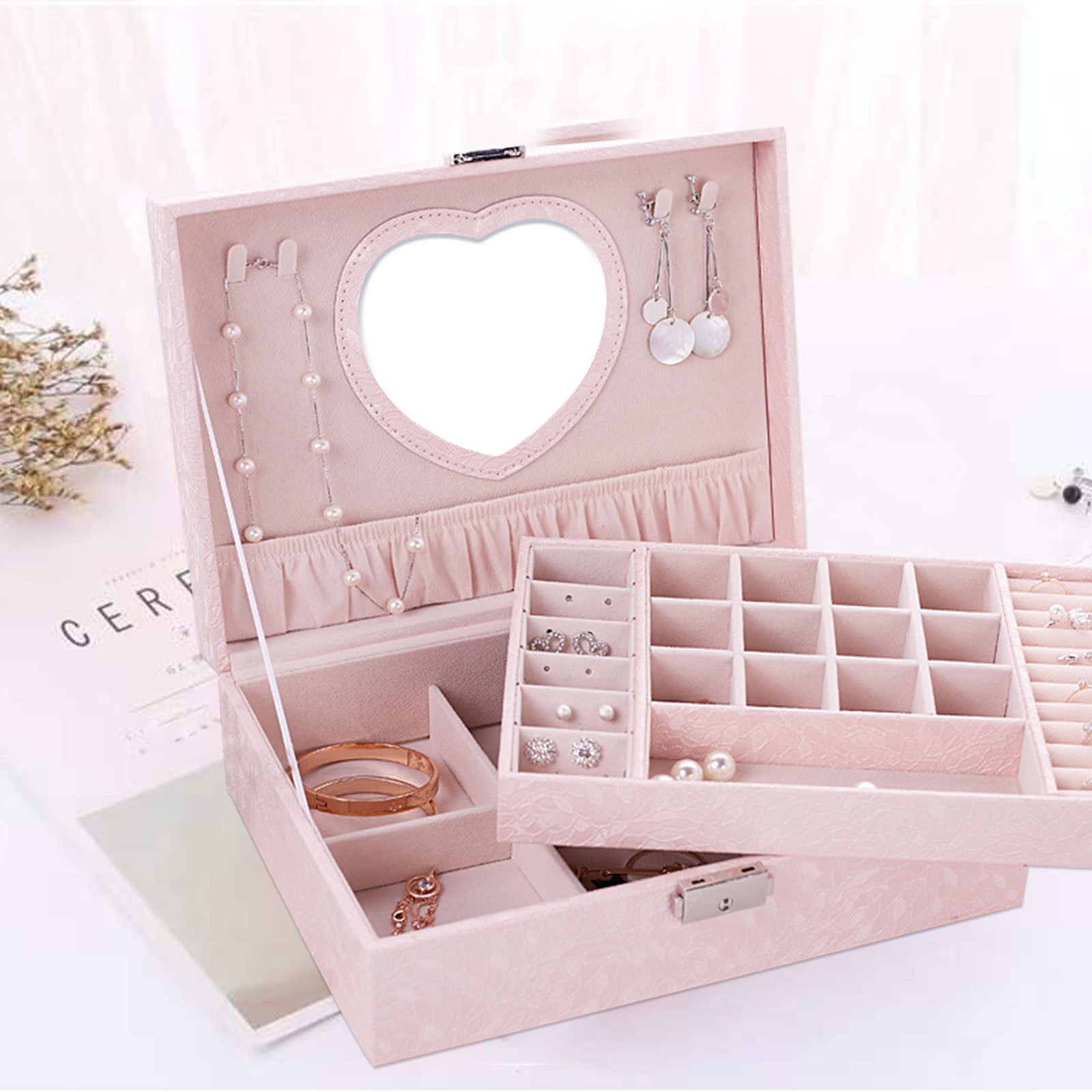 Lixmnse Clearance!Jewelry Box with Lock and Mirror, Leather Organizer