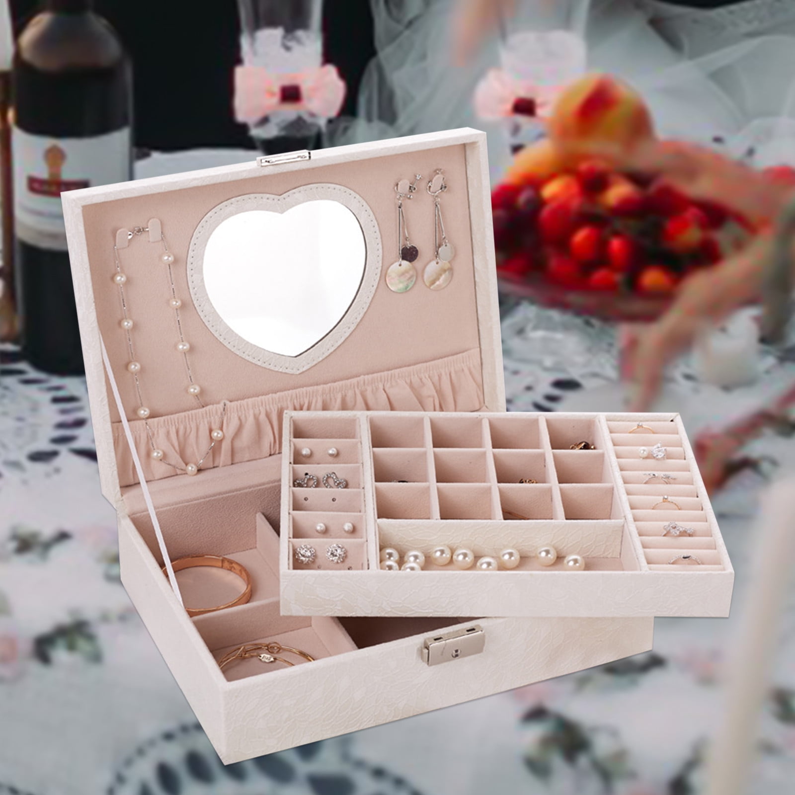 Lixmnse Clearance!Jewelry Box with Lock and Mirror, Leather Organizer