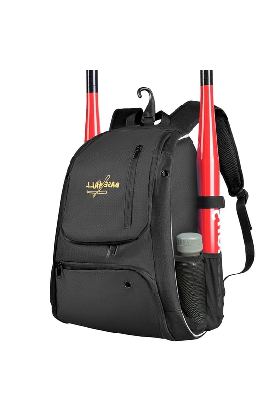 Multifunctional Baseball & Softball Backpack with Spacious Compartments, Durable Water-Resistant Material, and Convenient Accessory Storage Black