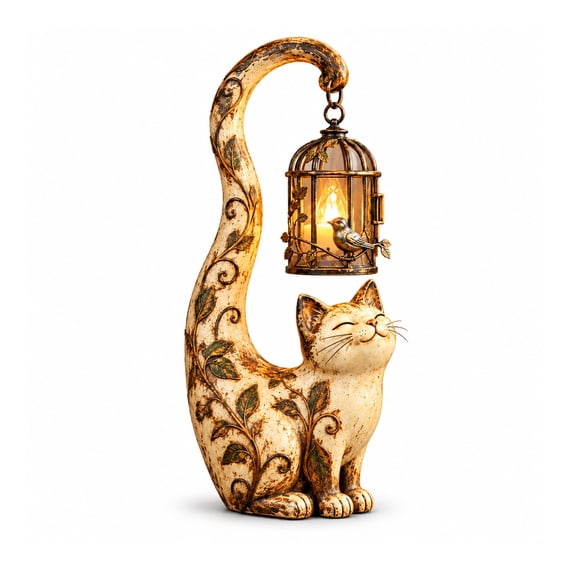 Lixmnse Vintage Cat Lantern Lamp Sculpture, Whimsical Resin Cat ...
