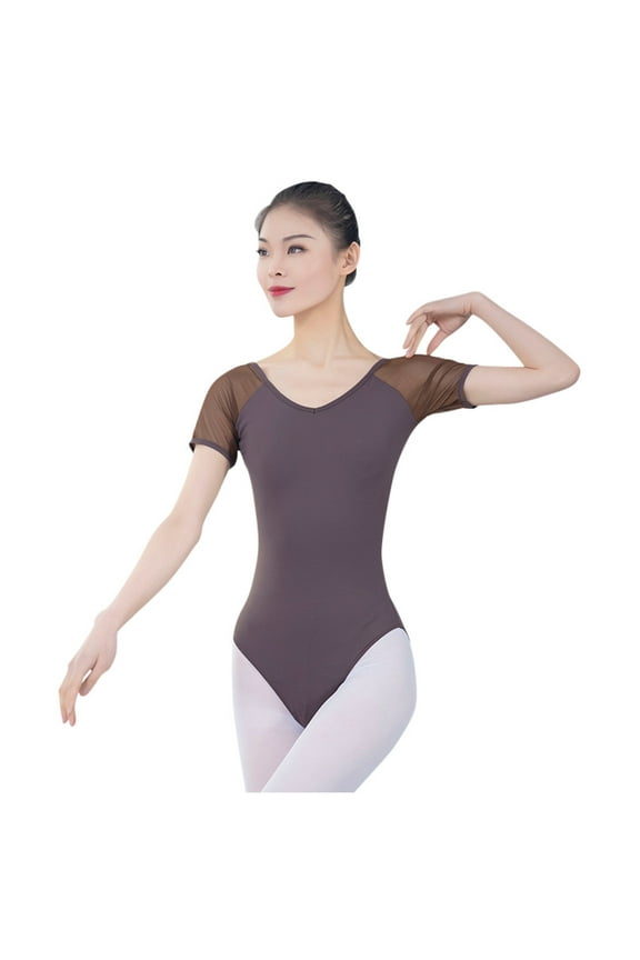 Women's V-Neck Solid Camisole Leotard for Rhythmic Gymnastics and Dance, Fashion, High-Quality Polyester Bodysuit Coffee
