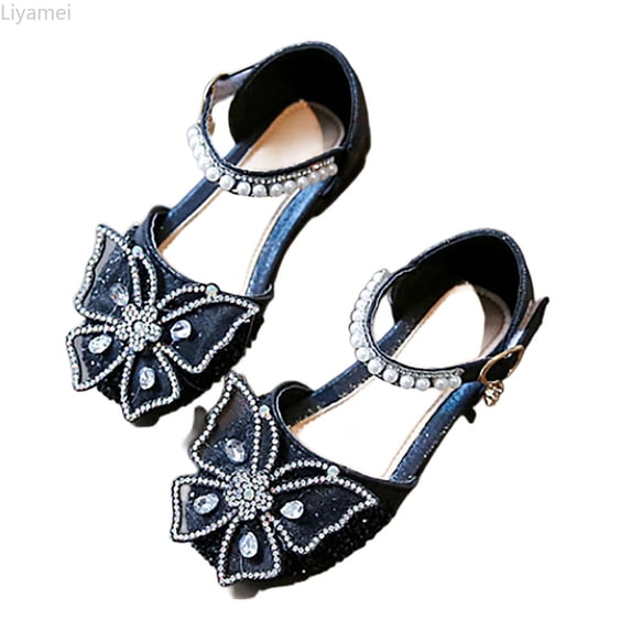 Liyamei 2026 New Knot Pearl Sandals For Children High Beauty Shoes For Girls Girls Dress Sandals Size Black 1-1.5 Years