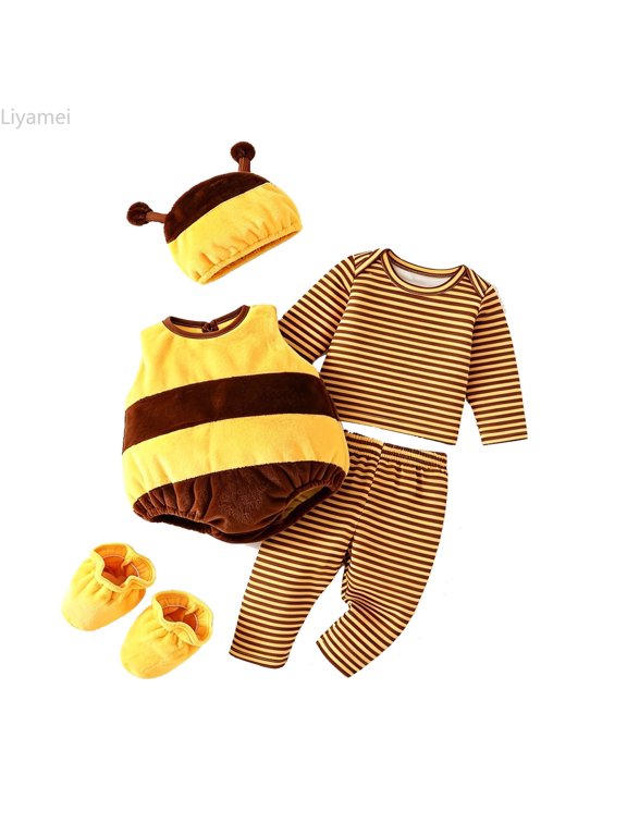 Baby Boys Girls Halloween Bee 5 Piece Outfit Striped Top Pants Vest Hat Socks 1-18M