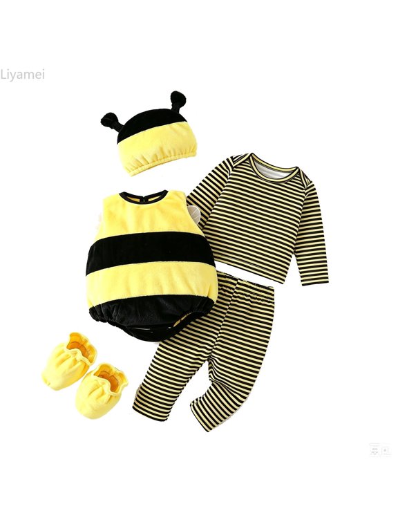 Baby Boys Girls Halloween Bee 5 Piece Outfit Striped Top Pants Vest Hat Socks 1-18M