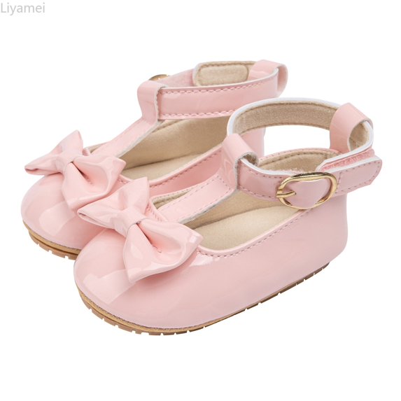 Liyamei Baby Girls First Walking Shoes Shiny Leather Bowknot Shoes Soft Sole Toddler Dress Shoes Girls Dress Sandals Size Pink 6-12 Months