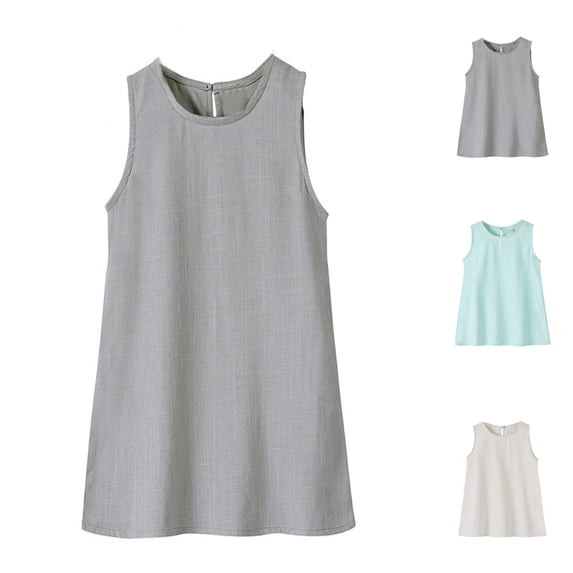 Liyamei Baby Girls Summer Dress, Toddler Sleeveless Dress, Solid Color A Line Dress Casual Daily Wear Gray 2-3 Years