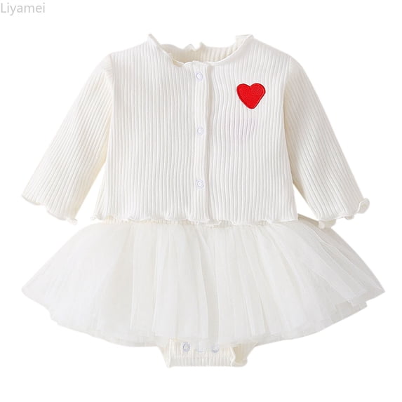 Liyamei Babys Girls Boys Knit Ribbed Solid Spring Winter Long Sleeve Cardigan Romper Dress Hat Clothes Set Toddler Girl 2-Piece Sets Size White 0-3 Months