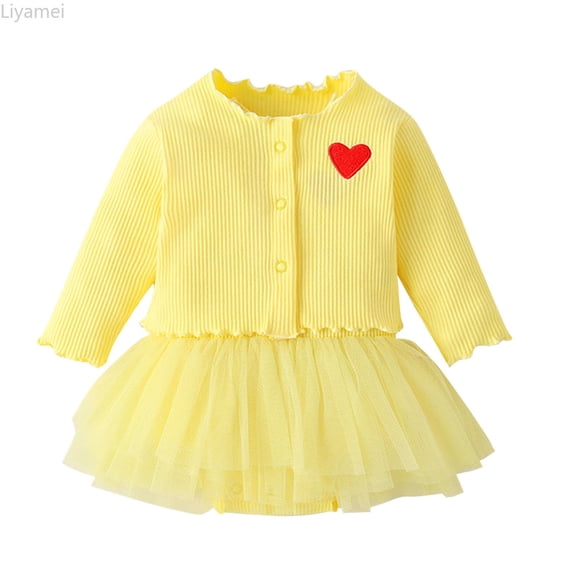 Liyamei Babys Girls Boys Knit Ribbed Solid Spring Winter Long Sleeve Cardigan Romper Dress Hat Clothes Set Toddler Girl 2-Piece Sets Size Yellow 0-3 Months