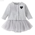 thumbnail image 1 of Liyamei Babys Girls Boys Knit Ribbed Solid Spring Winter Long Sleeve Cardigan Romper Dress Hat Clothes Set Toddler Girl 2-Piece Sets Size Gray 0-3 Months, 1 of 3