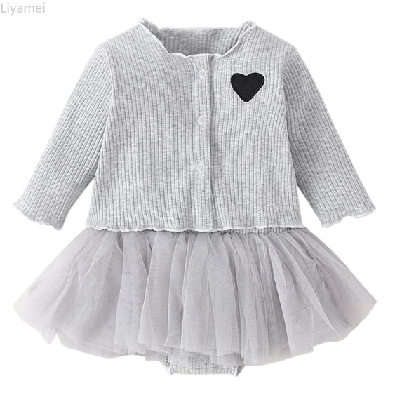 Liyamei Babys Girls Boys Knit Ribbed Solid Spring Winter Long Sleeve Cardigan Romper Dress Hat Clothes Set Toddler Girl 2-Piece Sets Size Gray 0-3 Months