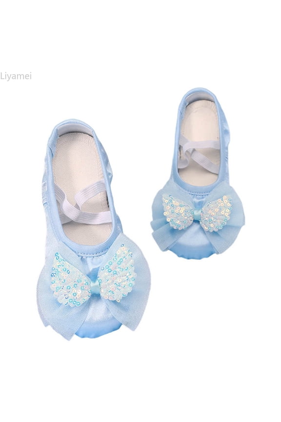 Ballet Dance Shoes For Girls Soft Sole Cat Design Classical Practice Footwear Sandals For Girls Size Blue 5-5.5 Years