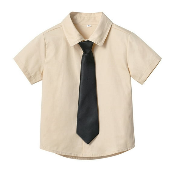 Liyamei Boys Button Down Shirts Short Sleeve Summer Casual Clothes with Tie Size 7-8 Years