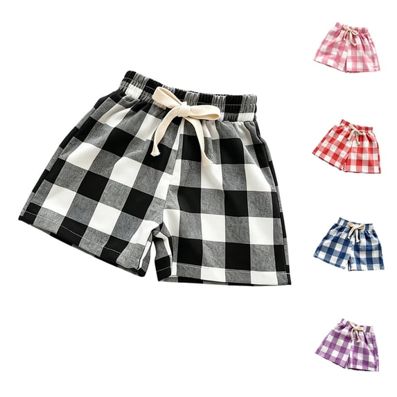 Liyamei Boys Drawstring Plaid Shorts with Loose Fit for Summer Size 2-10,Blue