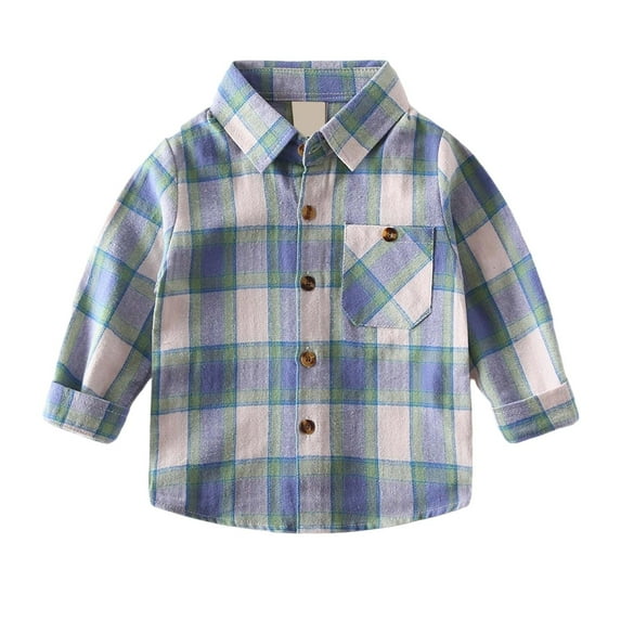 Liyamei Boys Fashion Plaid Print Long Sleeve Shirt Casual Button Down Top For Kids Comfortable Stylish Childrens Clothing Boys Cotton Shirts Size 12-18 Months