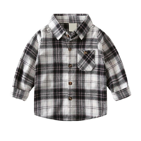 Liyamei Boys Fashion Plaid Print Long Sleeve Shirt Casual Button Down Top For Kids Comfortable Stylish Childrens Clothing Boys Cotton Shirts Size 4-5 Years