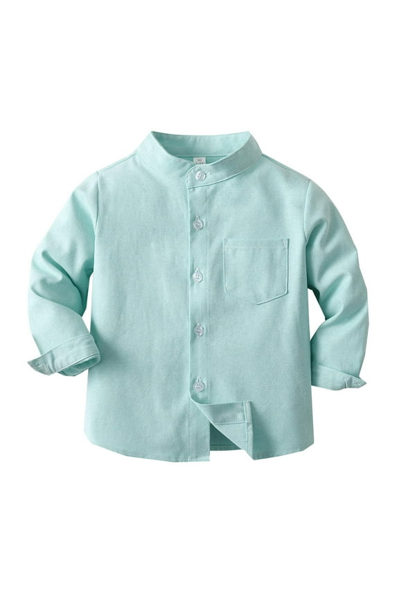 Boys' Long Sleeve Dress Shirt Formal School Uniform Button Down Shirt Size 8-9 Years