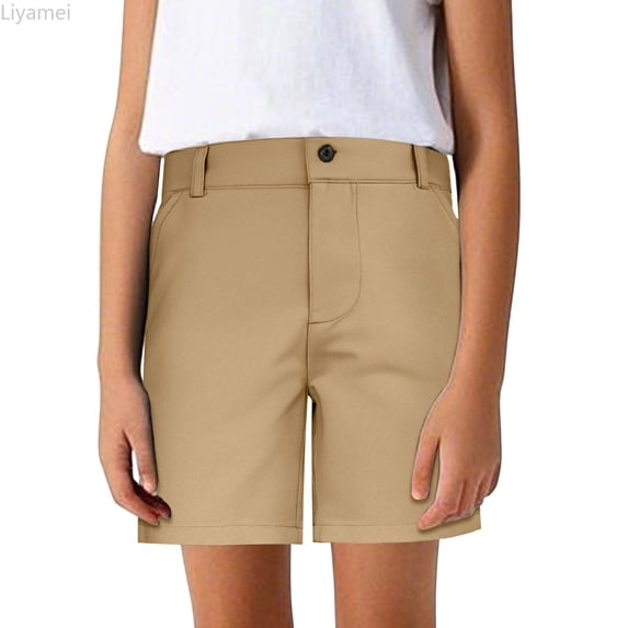 Liyamei Boys School Uniform Shorts with Flat Front and Pockets for Summer Size 3-18,Khaki