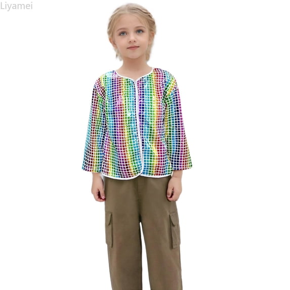 Liyamei Boys Tops, Kids Shiny Jacket, Long Sleeve Sequin Lightweight Coat with Sparkle for Party Multicolor Size 3-4 Years