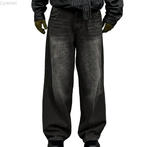 Liyamei Boys Wide Leg Jeans, Kids Relaxed Denim Pants, Button Closure Loose Fit Distressed Wash Size 12-16