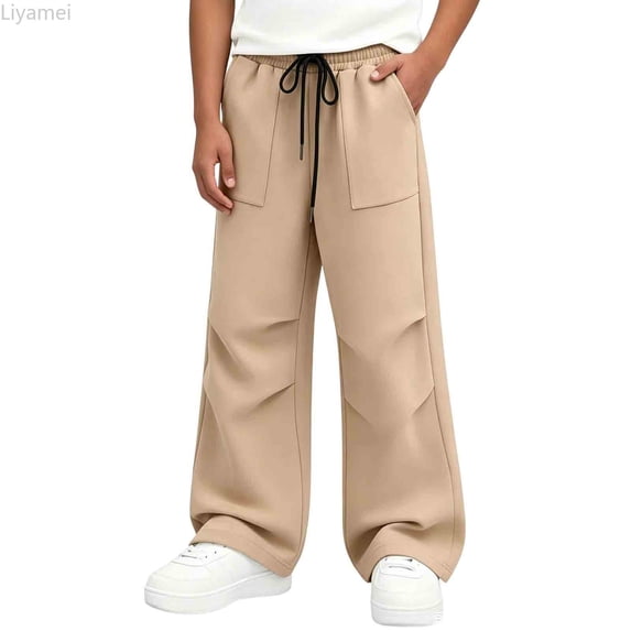 Liyamei Boys Wide Leg Sweatpants, Kids Baggy Pants, Elastic Waist Athletic with Pockets Size 5-16