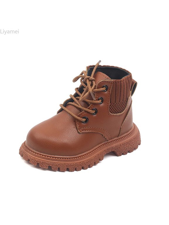 Boys and Girls Combat Ankle Boots Lace Up Fur Lined Faux Leather Winter Non Slip Comfortable 1-6 Years