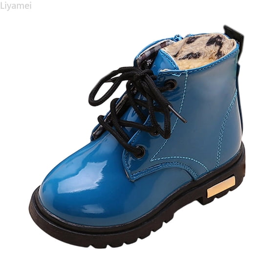 Liyamei Boys and Girls Combat Ankle Boots Side Zip Lined Leather Non Outdoor Comfortable 3-12 Years