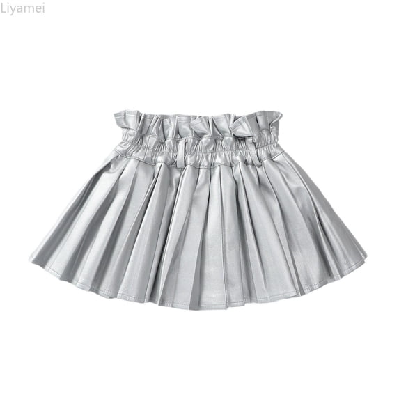 Liyamei Children's PU Solid Color Fashion Personality Dress Full Skirt Girls Skirt Toddler Girl Dresses 4-5 Years