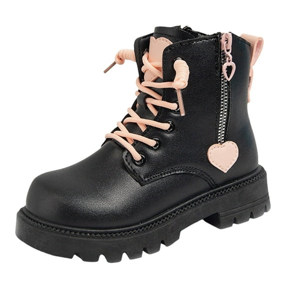 Liyamei Children's Winter Leather Lace Up Stylish Color Matching Side Zipper Boots Girls Rain Boots Size 6-7 Years