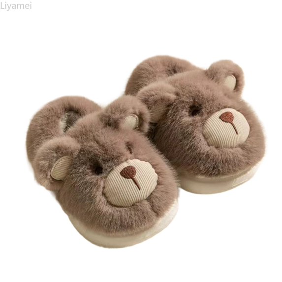 Liyamei Cozy Winter Slippers For Girls Soft Bear Design Indoor Warm Kids Home Shoes Comfortable Toddler Slip Ons Toddler Girl Slippers Size 8.5