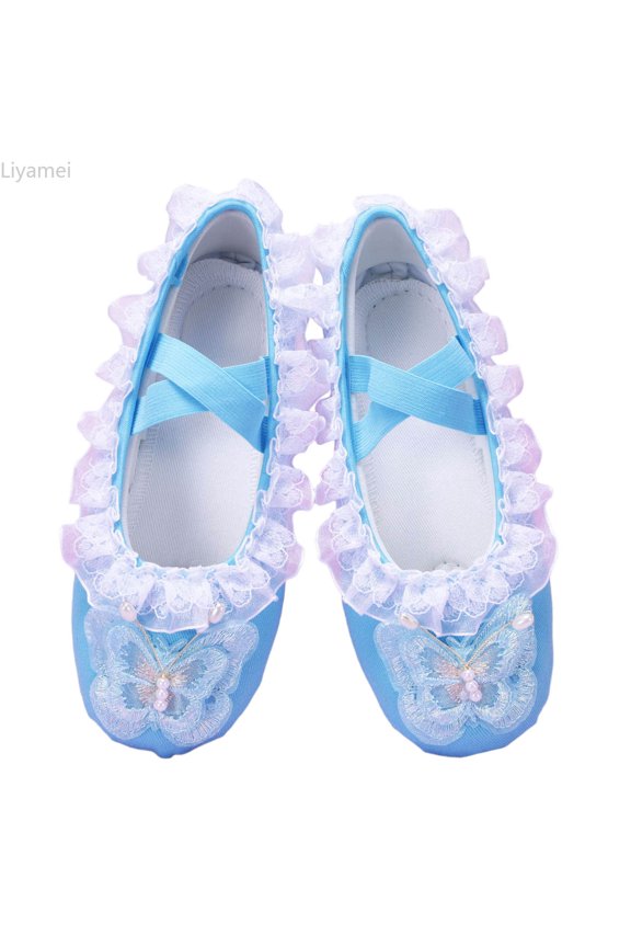 Cute Ballet For Girls Lace Cat Shape Toddler Dance Shoes For Performance And Practice Toddler Girls Sandals Size Blue 6-7 Years