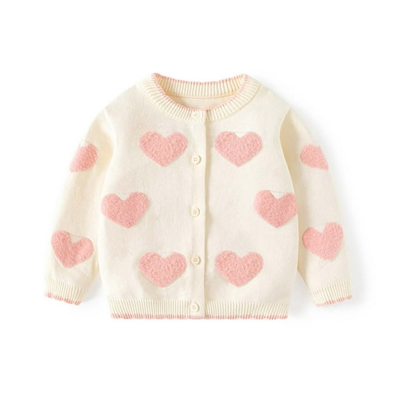 Liyamei Cute Girls Hearts Knit Cardigan Sweater Toddler Loose Long Sleeve Shirts Warm Tops For Fall Winter Design Girls Ski Jacket Size 18-24 Months